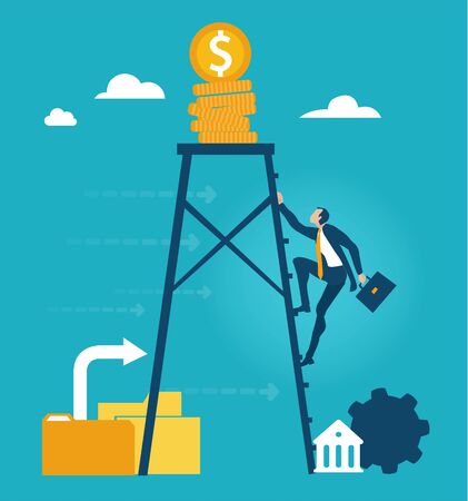 Business people climbing up the ladder of success. Challenge, winning, competition in business conceptのイラスト素材