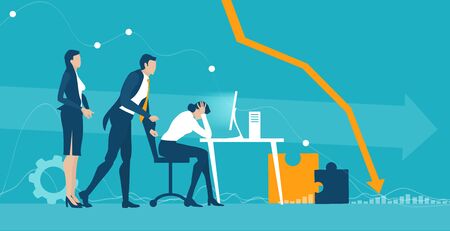 Business people getting over stressed in the office, exhausted, tired person working long hours, competitive business life, stress and depression concept illustration.のイラスト素材