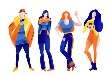 Young people in colourful clothes silhouettesの写真素材
