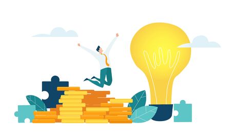 Happy banker jumping hight in order to celebrate success.のイラスト素材