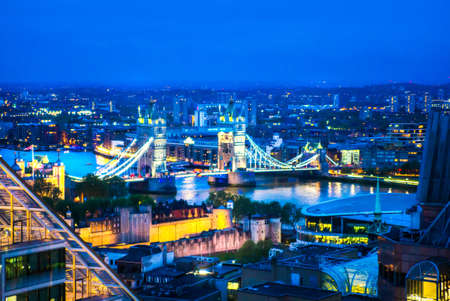 London, UK - 26 April, 2019: City of London at night with lots of lights office buildings. View from Fen Court, public roof garden at the west part of the Cityのeditorial素材