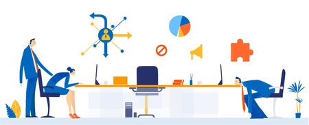 People working in office under the stress, dead line, economy crisis, market collapse.  Business concept illustrationのイラスト素材