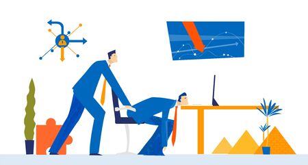 People working in office under the stress, dead line, economy crisis, market collapse.  Business concept illustrationのイラスト素材