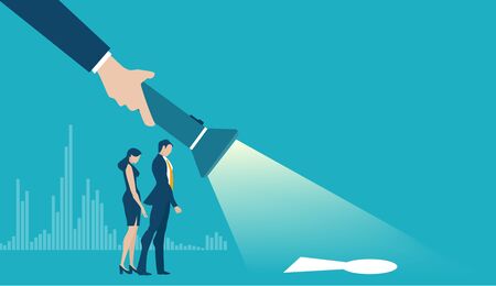 Hand of big boss with torch lighting up the way to go. Business people are finding solution.の写真素材