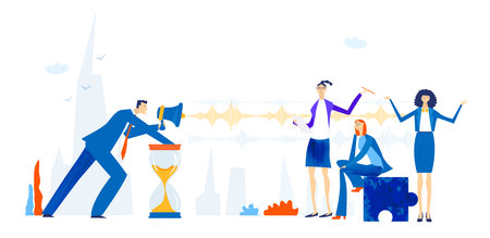 Businessman talking to his team with megaphone