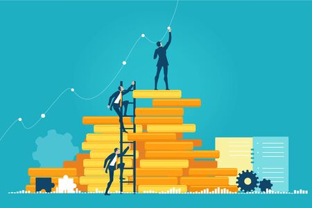 Bankers climbing up the ladder. Money savings, investments and salary conceptのイラスト素材