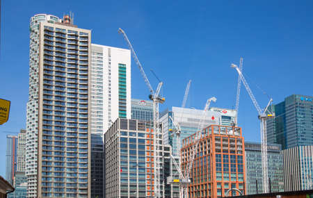 Building site with cranes in Canary Wharf, London. UKのeditorial素材