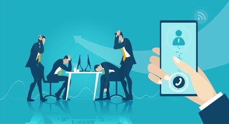 Financial crisis, economy collar, business strangle. Advisory call, help and protection, insurance and finance supportのイラスト素材