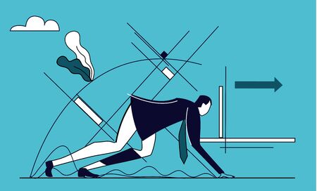 Businessman at the start line concept illustration. Start up, new businessのイラスト素材