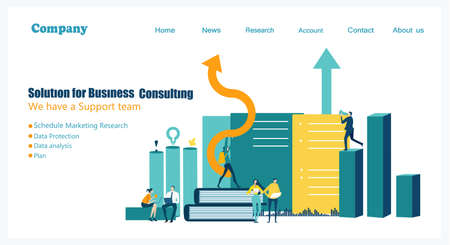 Modern flat design concept website or app page. Financial services, banking, strategic planning, development, business solutions, consulting, market research, teamwork, data analyse, support, securityのイラスト素材