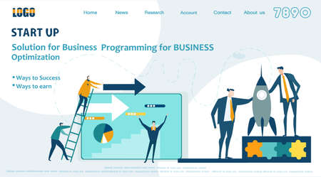 Flat design website or app page template. Financial services, banking, strategic planning, development, business solutions, consulting, market research, teamwork, data analyse, support, securityのイラスト素材
