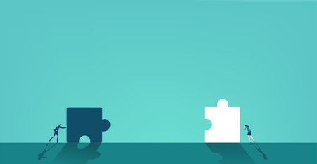 Business co Business people moving big puzzle piece. Working together, support, advisory, help and...
