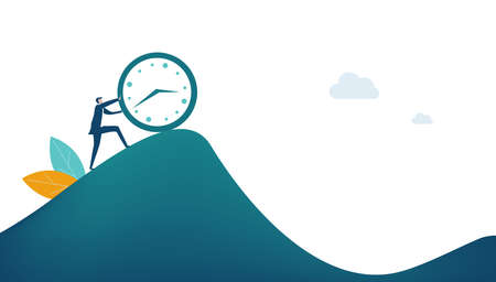 Businessman stands on top of mountain and looking for new target, achievements.のイラスト素材