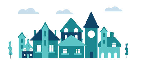 New residential and office development. People celebrating purchase, move to new home, change in life.のイラスト素材