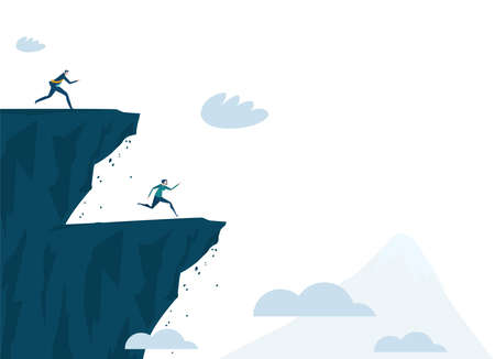 Business people running and ready to jump of the cliffs. Crisis, difficult situation, risk conceptのイラスト素材