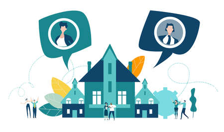 People communicating and keeping together being at home. Modern technology keeps people together.のイラスト素材