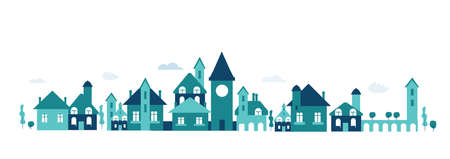 New residential and office development. People celebrating purchase, move to new home, change in life.のイラスト素材