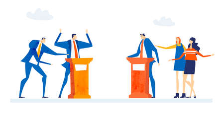 Successful business people having a meeting in the city. Deal negotiation, discussing a project, developing new business. Business concept illustrationのイラスト素材