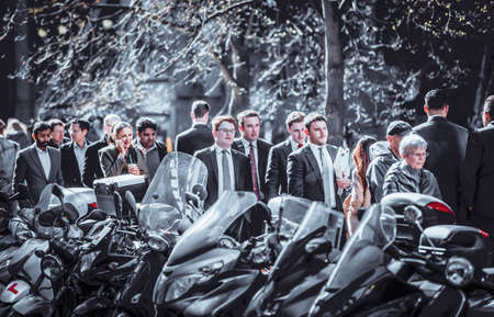 London, UK - 20 April, 2019: Business people walking on the street City of London financial and office district. Modern business City of London lifeのeditorial素材