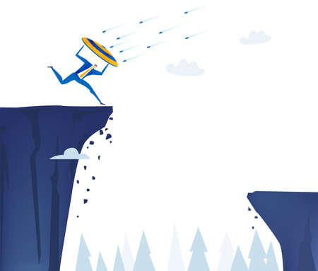Business people in trouble, rocks fall. People on the edge of cliff.  Stress, economy fall, financial crisis concept illustrationのイラスト素材