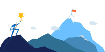 Businessman running at the edge of cliff and cover himself with shield in order to protect against of bullets. Contemporary management concept, solving problem and achievement business illustrationのイラスト素材