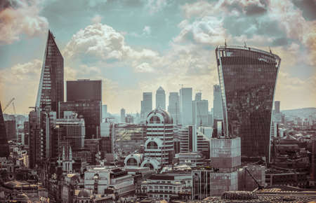 City of London view with Skyscrapers and dramatic sky. Business and financial area, symbol of successful  international business. London, UKのeditorial素材