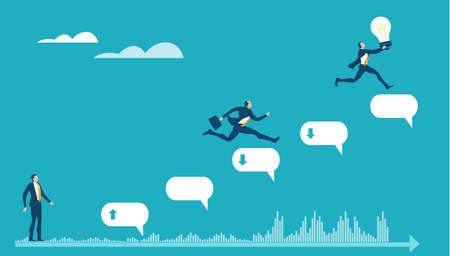 Business people running on top of speech bubbles. Modern business competitive life concept.のイラスト素材
