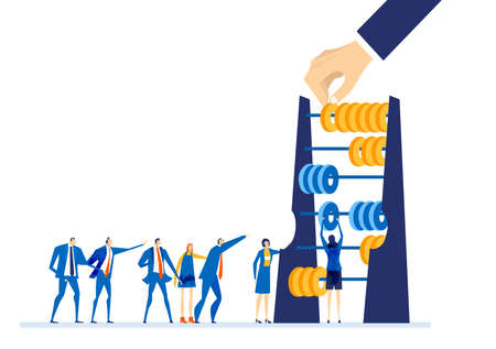 Team of successful business people, bankers working with abacus, calculating profit, expenses, discussing financial strategy for the future. Business concept illustrationのイラスト素材