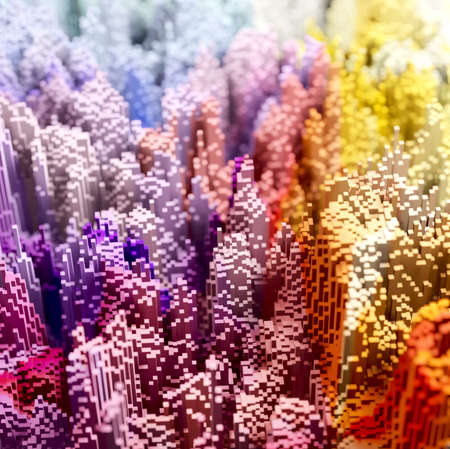 Sci - Fi, Voxel colourful abstract background Business  and technology concept. Illuminated cubes 3D render. Business  and technology concept backgroundの写真素材