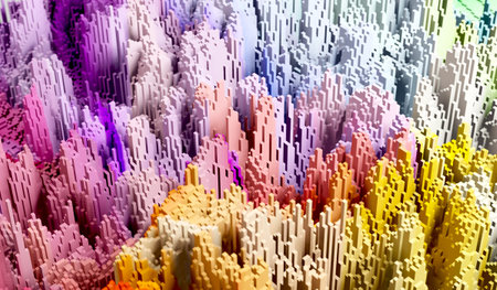 Sci - Fi, Voxel colourful abstract background Business  and technology concept. Illuminated cubes 3D...