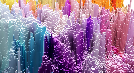 Sci - Fi, Voxel colourful abstract background Business  and technology concept. Illuminated cubes 3D...
