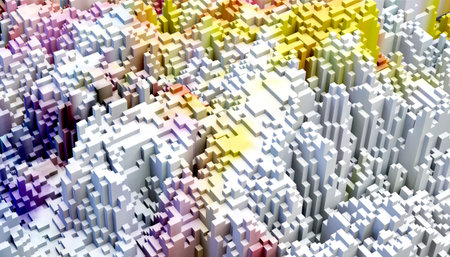 Sci - Fi, Voxel colourful abstract background Business  and technology concept. Illuminated cubes 3D...