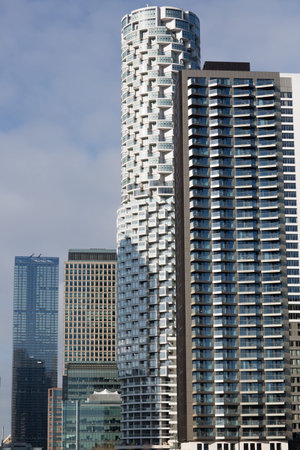 London, UK - February 2, 2021: Canary Wharf office skyscrapers, banks and corporate buildings