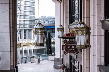 London, UK - February 5, 2021: Canary Wharf empty streets view, no people due to national lockdown.