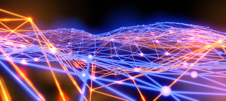 3D Render Abstract Sci Fi neon background, network, connections, computer and technology idea