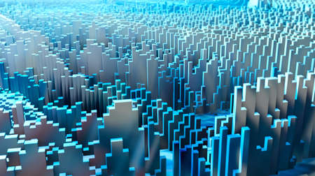 Voxel colourful abstract background Illuminated cubes 3D render. Business, science and technology concept backgroundの写真素材