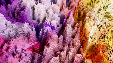 Voxel colourful abstract background Illuminated cubes 3D render. Business, science and technology concept backgroundの写真素材