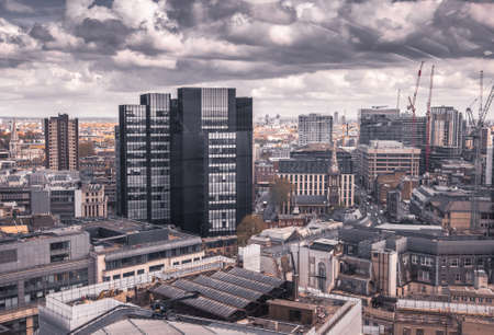 London, UK - Complex of corporate buildings, banks and office skyscrapers in the City of London. View west side of the Cityの写真素材