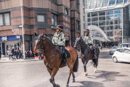 London, UK - April 25, 2019: Police controlling public meeting next to the Bank of England.のeditorial素材