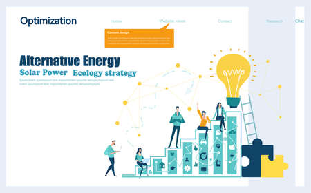 Flat design website or app page template. Financial services, banking, strategic planning, development, business solutions, consulting, market research, teamwork, data analyse, support, securityのイラスト素材