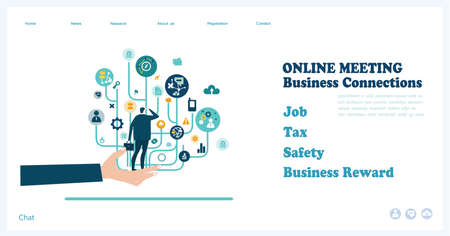 Flat design website or app page template. Financial services, banking, strategic planning, development, business solutions, consulting, market research, teamwork, data analyse, support, securityのイラスト素材