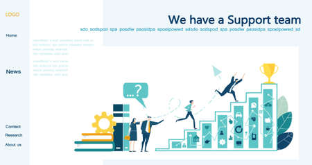 Flat design website or app page template. Financial services, banking, strategic planning, development, business solutions, consulting, market research, teamwork, data analyse, support, securityのイラスト素材