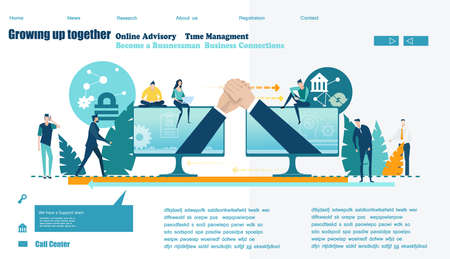 Flat design website or app page template. Financial services, banking, strategic planning, development, business solutions, consulting, market research, teamwork, data analyse, support, securityのイラスト素材