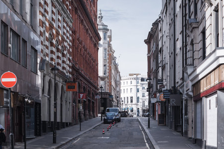 London, UK - 23 February, 2021: Strand in the City of Westminster, Central London. Empty streets City of London during national lockdown. Covid restのeditorial素材