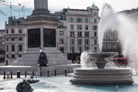 London, UK - February 23, 2021: National gallery museum at Trafalgar Square view during  Covid-19 lockdown. No people, empty streets of Londonのeditorial素材