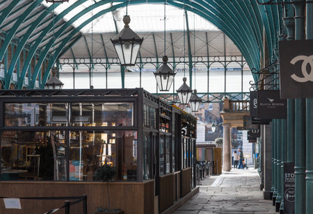 London, UK - February 23, 2021: Covent Garden a shopping and entertainment hub in London's West End. Covent Garden closed and empty due to Covid 19 national lockdown.のeditorial素材