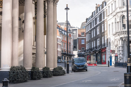 London, UK - 23 February, 2021: City o London empty streets during national Covid lockdown. Covid...