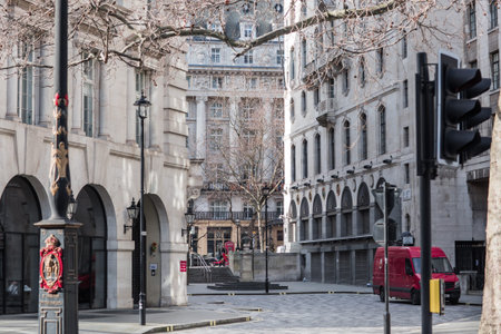 London, UK - 23 February, 2021: City o London empty streets during national Covid lockdown. Covid...
