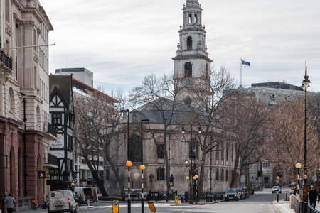 London, UK - 23 February, 2021: City o London empty streets during national Covid lockdown. Covid restrictions, social distancing.のeditorial素材
