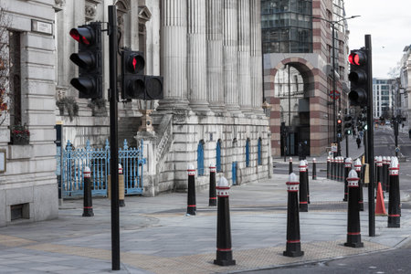 London, UK - February 23, 2021: City of London view during  Covid-19 lockdown. No people, empty...